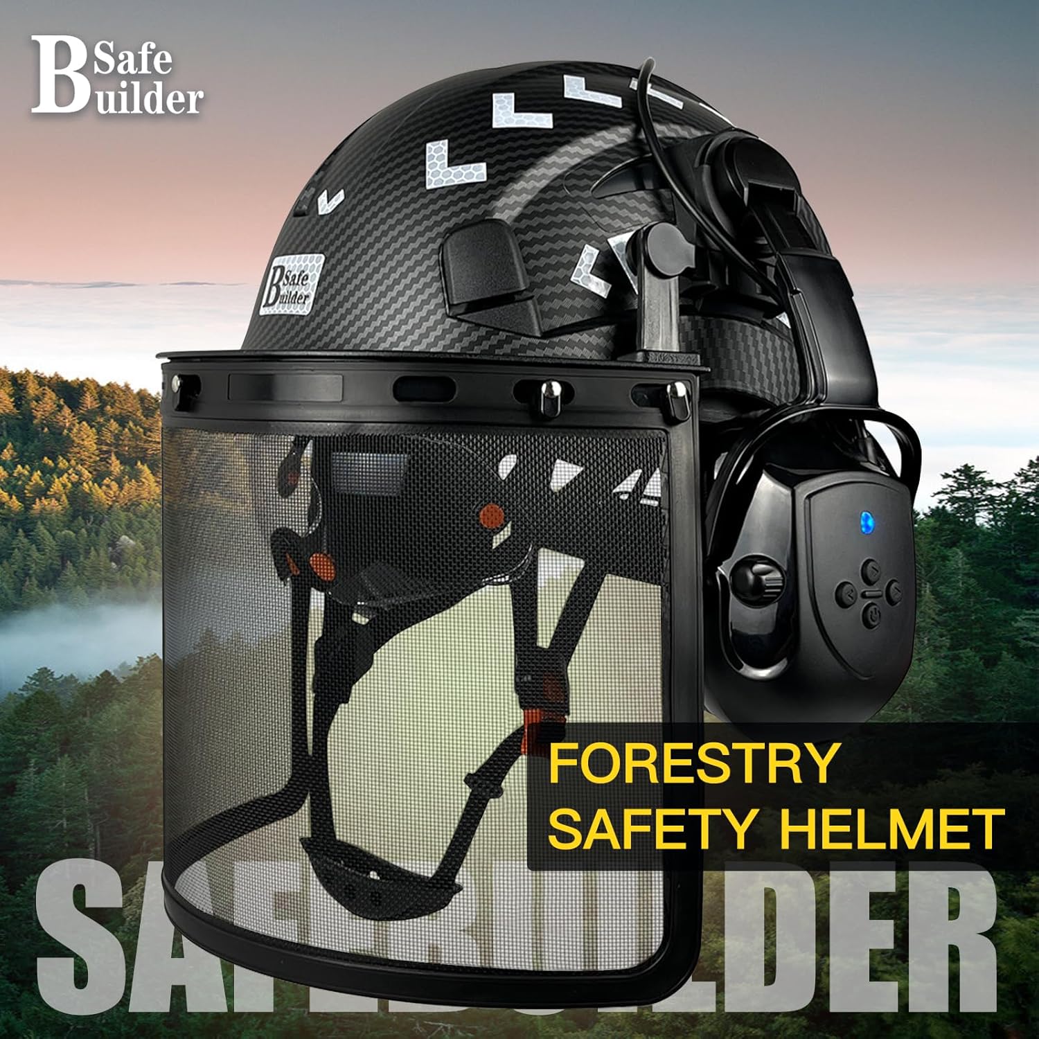 SAFEBUILDER Forestry Chainsaw Tree Work Safety Helmet Vented Hard Hats Bluetooth Ear Muffs Face Shield Outdoor Hardhats ANSI Z89.1