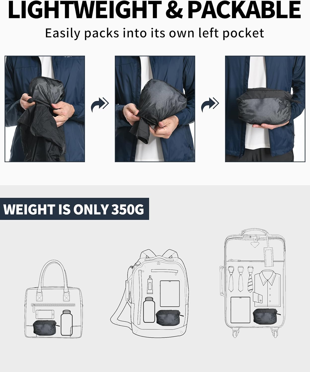 Pioneer Camp Men's Rain Jacket Waterproof with Hood Lightweight Packable Raincoat Rain Shell for Outdoor Hiking Travel - Image 5