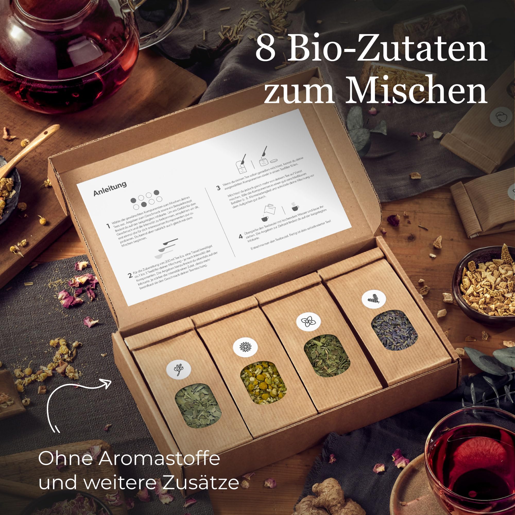 BIO Kräuter Tee Geschenkset mit 8 Tee-Sorten DIY Teemischung Selber Machen