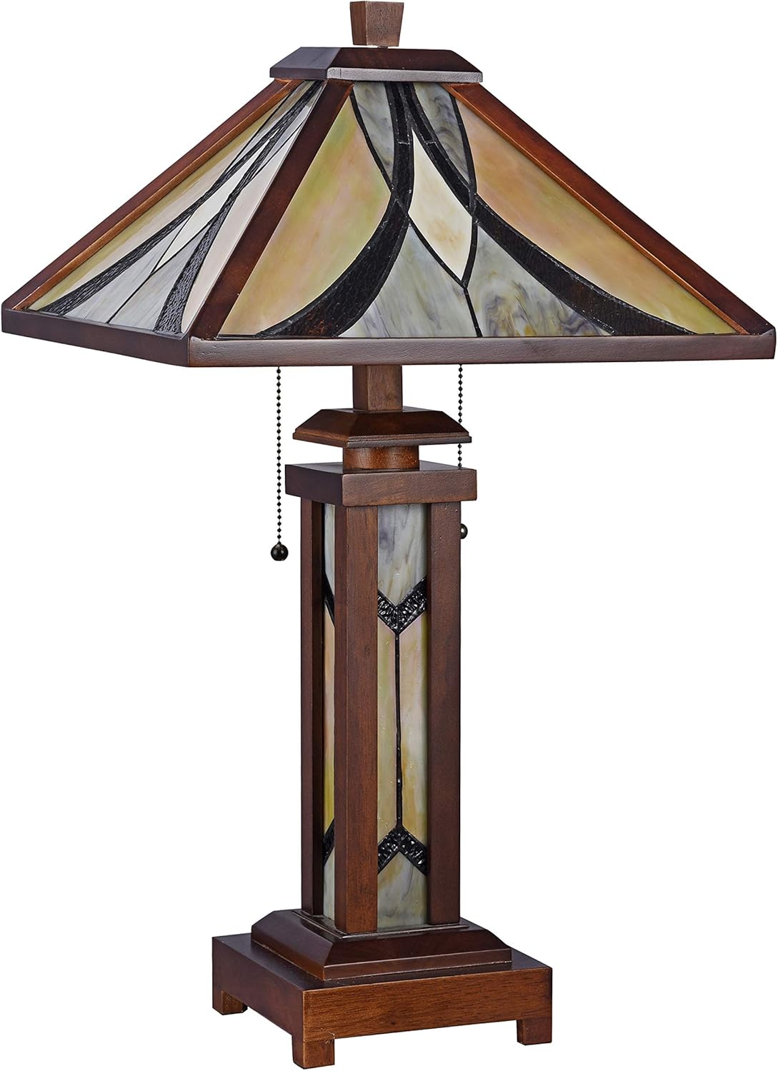 Super-Skin Radiance Goods Tiffany-Style Mission 3 Light Double Lit Wooden Table Lamp 15" Shade-L8