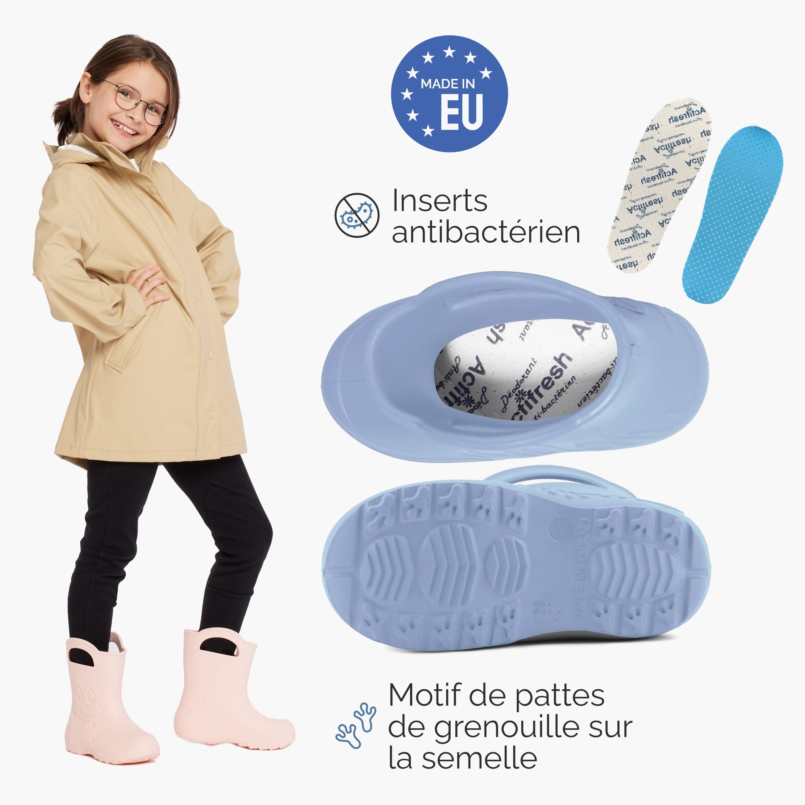 Ladeheid Bottes pluie enfant EVA ultralégères étanches avec poignées semelle antidérapante motif grenouille LA-CA-01