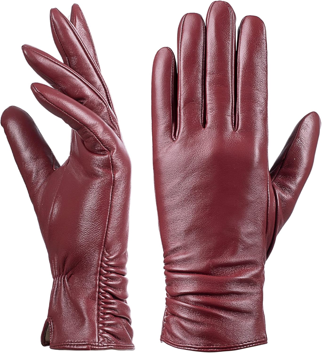 Dsane Womens Winter Leather Touchscreen Texting Warm Driving Lambskin Pure Genuine leather Gloves