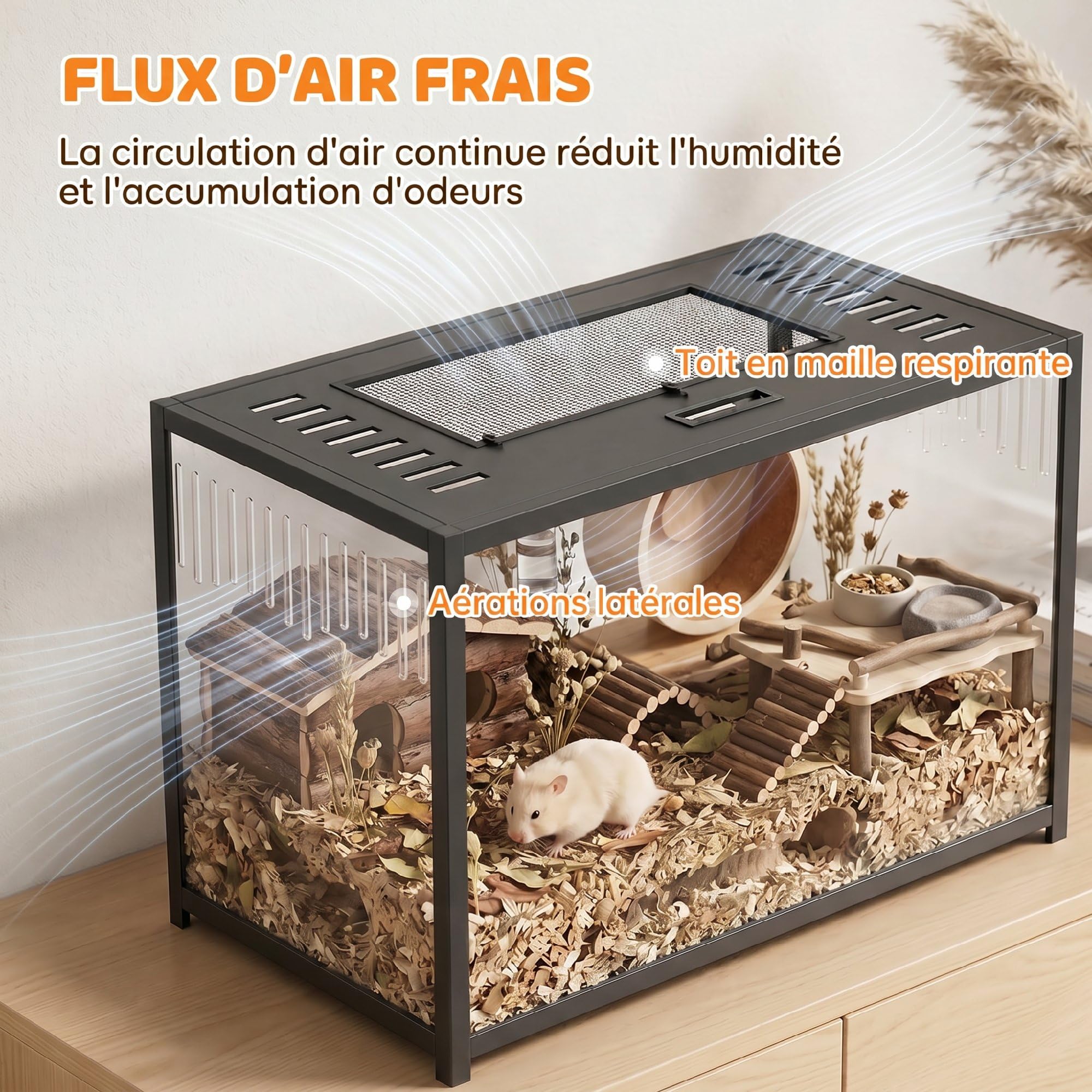 PawHut Gabbia a criceto in metallo con base profonda – Habitat per roditori trasparente di vista panoramica a 360°, coperchio apribile, ventilazione laterale – gabbia per criceto siriano nano, 80 x 45