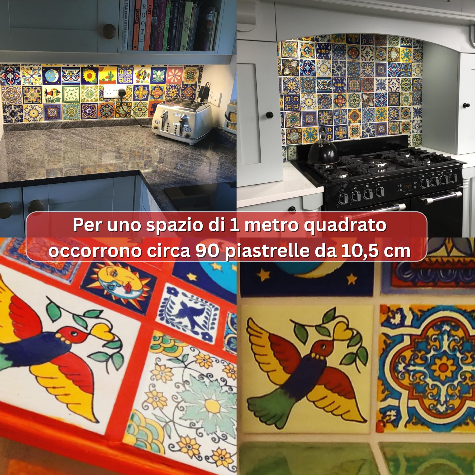 Tumia LAC Piastrelle Ceramica Messicane Talavera - Quin Artigianali Piastrelle Cucina, Bagno, Sottopentola e Fai-da-Te, Decorativo stile Mediterraneo - Pacco da 90