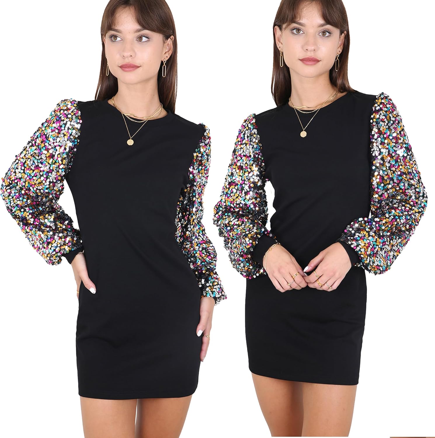 Anna-Kaci Womens Long Sleeve Sequin Party Bodycon Dress Cocktail Sparkle Wedding Evening Clubwear A Line Mini Short Dress - Image 4