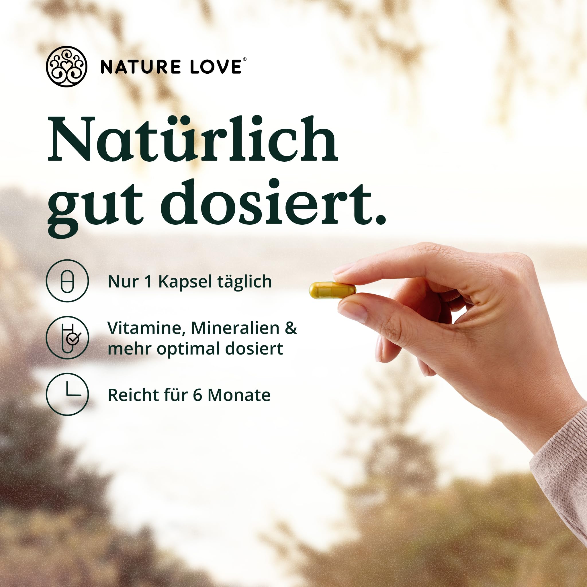 Nature Love Multivitamin Komplex – 180 vegane Kapseln – Vitamine A-Z & Mineralstoffe – mit Grünteeextrakt und Citrus-Bioflavonoiden – hochdosiert und mit Bioaktiv-Formen – laborgeprüft