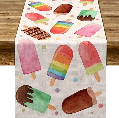 Camino de mesa de paletas de verano con temática de helado, para cumpleaños, baby shower, fiesta, granja, cocina, comedor, decoración del hogar (13