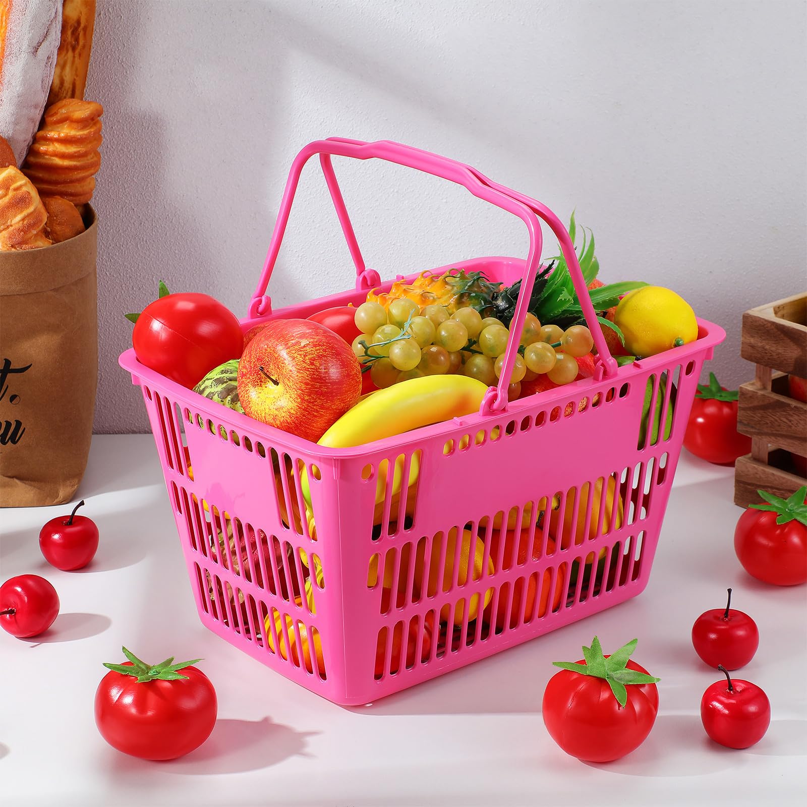Cesta y Resistente Corrosión Práctica de Compra con Asas Portátiles de Plástico para Supermercado y Organización de Artículos Varios