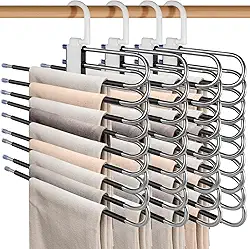FBXGT 4 Peças Cabides para Roupas Multifuncional de Aço Inoxidável 9 Camadas Gancho de Roupas e Calças Antiderrapante Dobrável Cabide Economizador de Espaço Saia e Calças Rack de Armazenamento