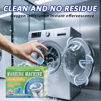 Premium Washing Machine Cleaner Tablets - Washer Machine Cleaner Tablets for Deep Clean & Deodorize, Fits Front Load & Top Load Washers, 12 Pieces Pack