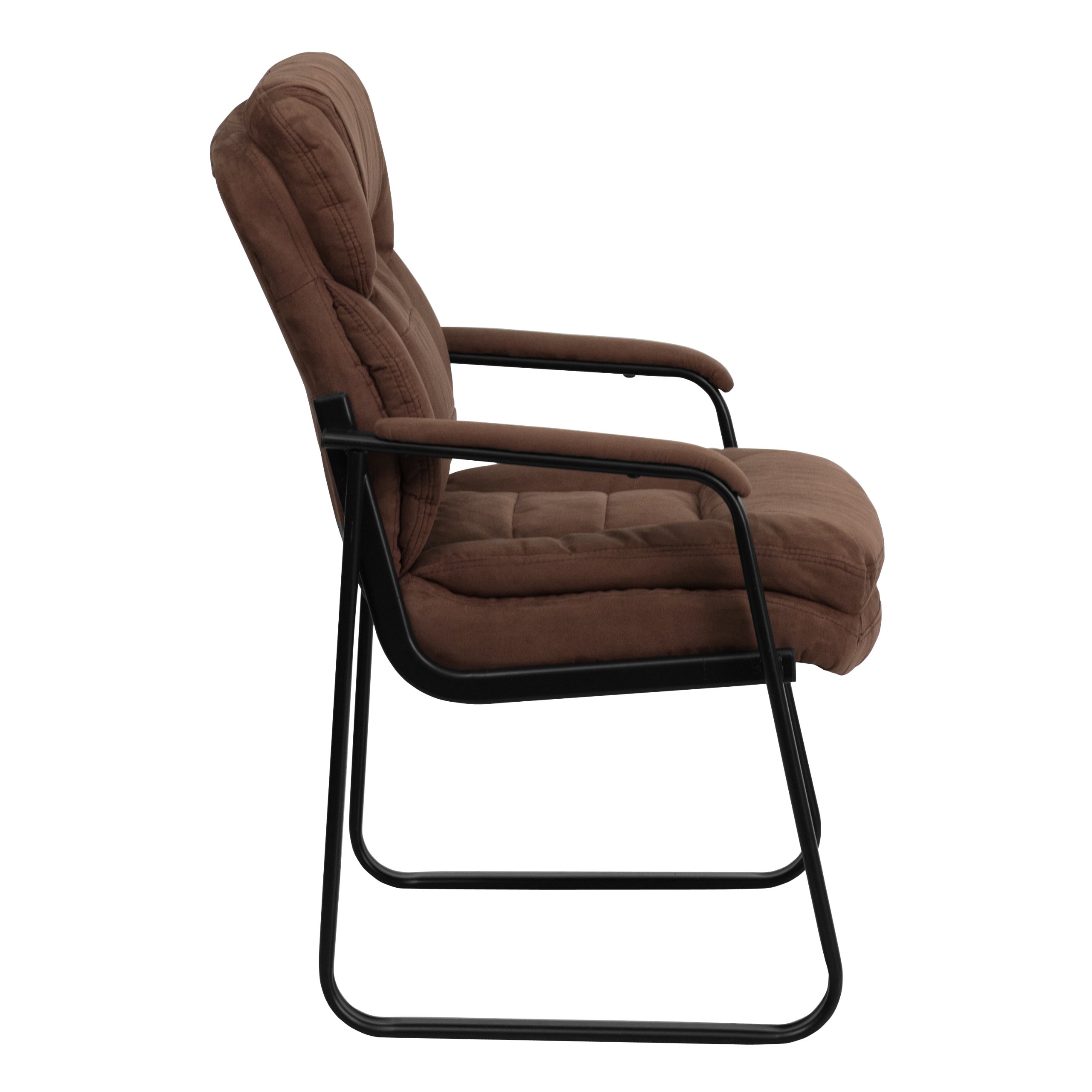 Flash Furniture Brown Microfiber Executive Side Reception Chair with Lumbar Support and Sled Base