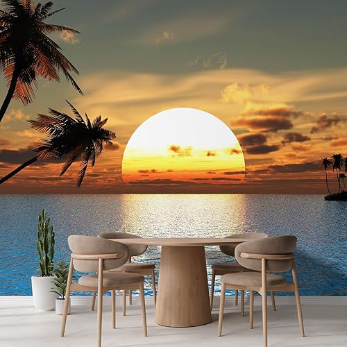 Miniatura 3 de wall26 - Mural de pared grande - Hermoso paisaje tropicalpalmeras paisajísticas en la playa al atardecer papel tapiz de vinilo autoadhesivo arte de