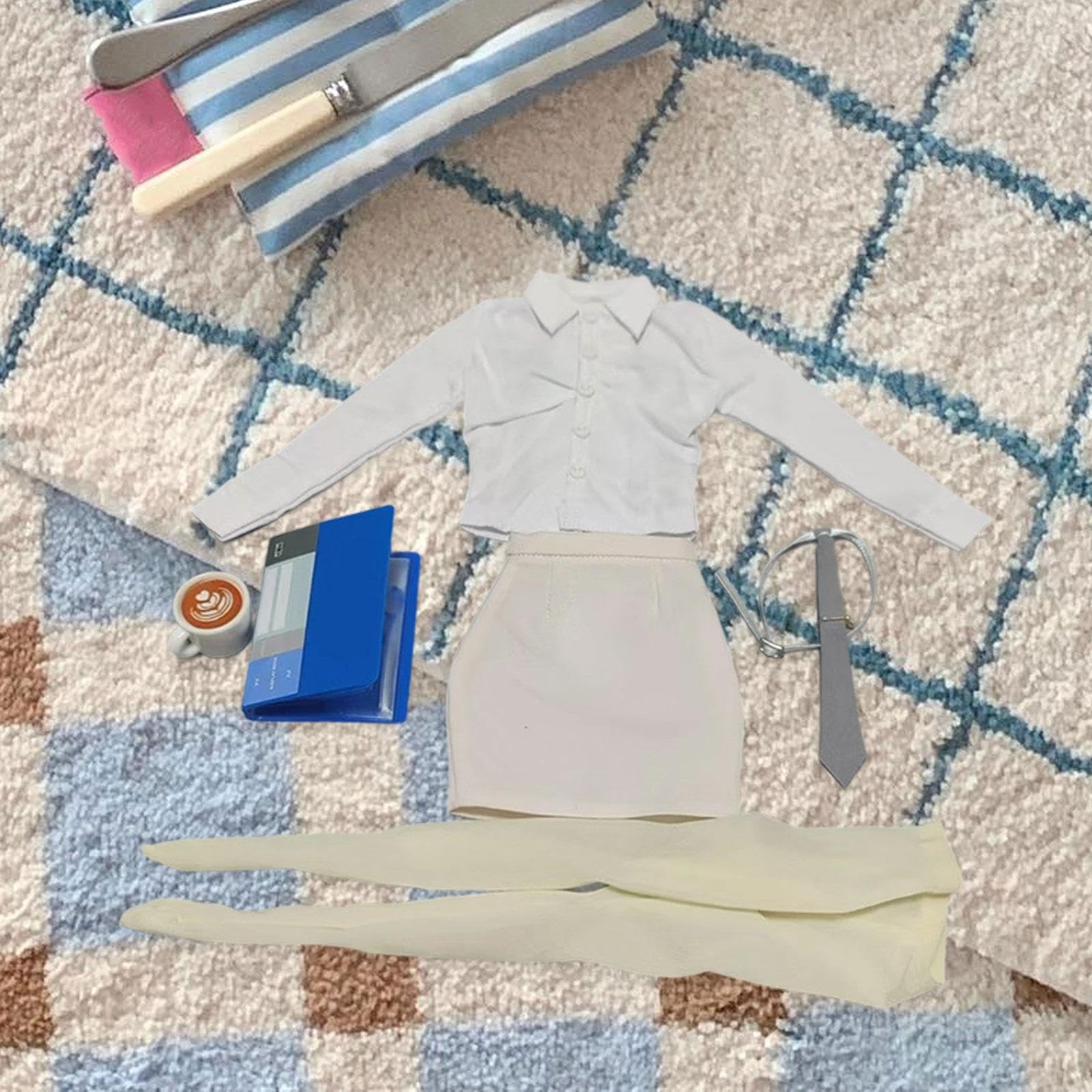 Set di Abiti per Bambole in 1/6 Camicia Formale con Maniche Lunghe Gonna Raffinata Accessori per Collezionisti, Bianco Albicocca