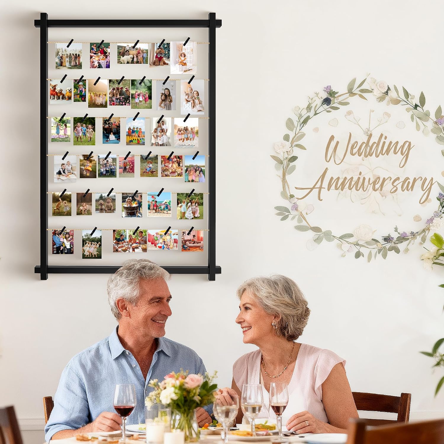 Collage Picture Frame,Photo Display Board with Clips,Hanging Pictures Frames Photos Wall Decor for Wedding Graduation Party Birthday Greeting Letter Christmas Cards Holder Organizer,39 inch(Black)