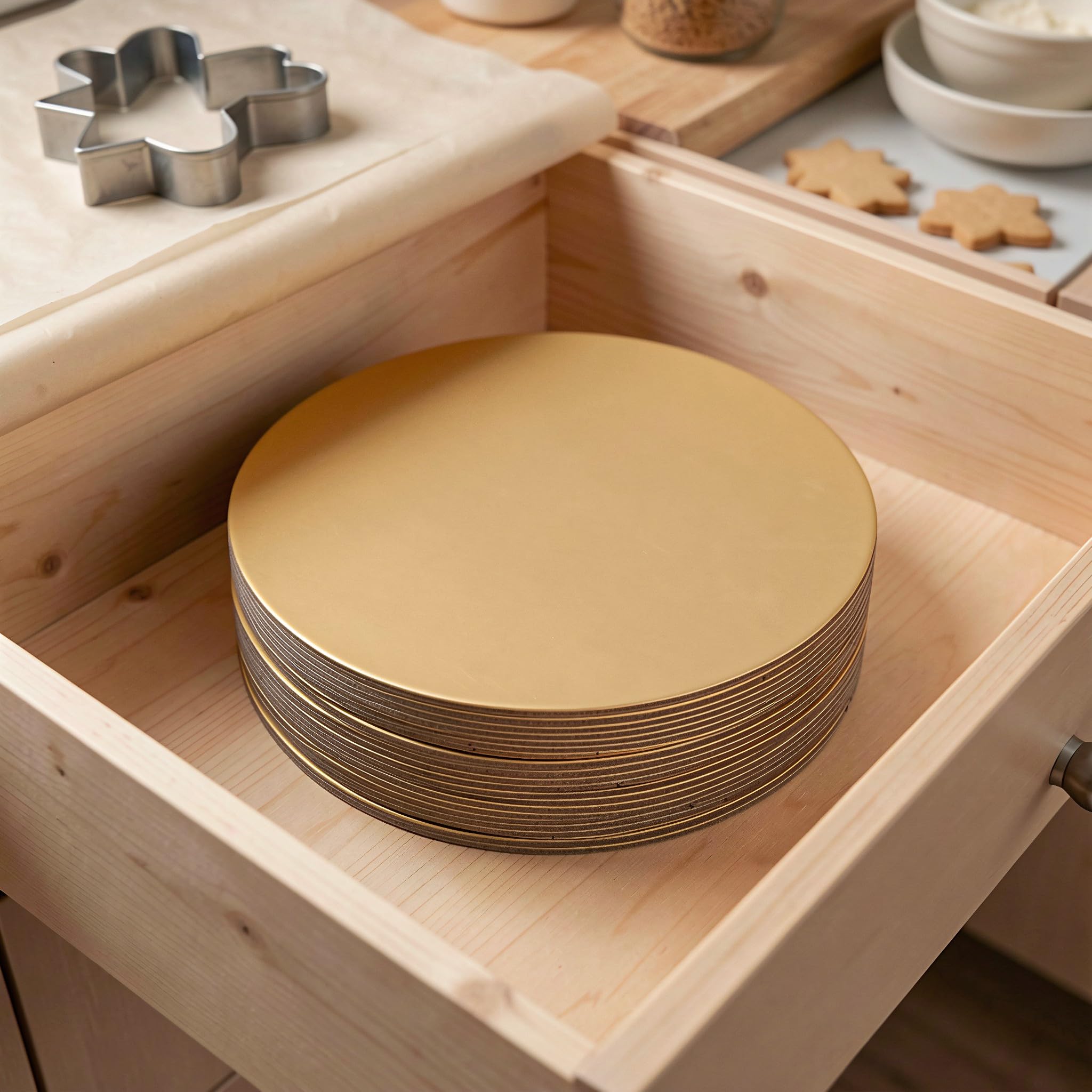 Zerodeko 50 mini plateaux à gâteaux ronds en carton doré de 10 cm de