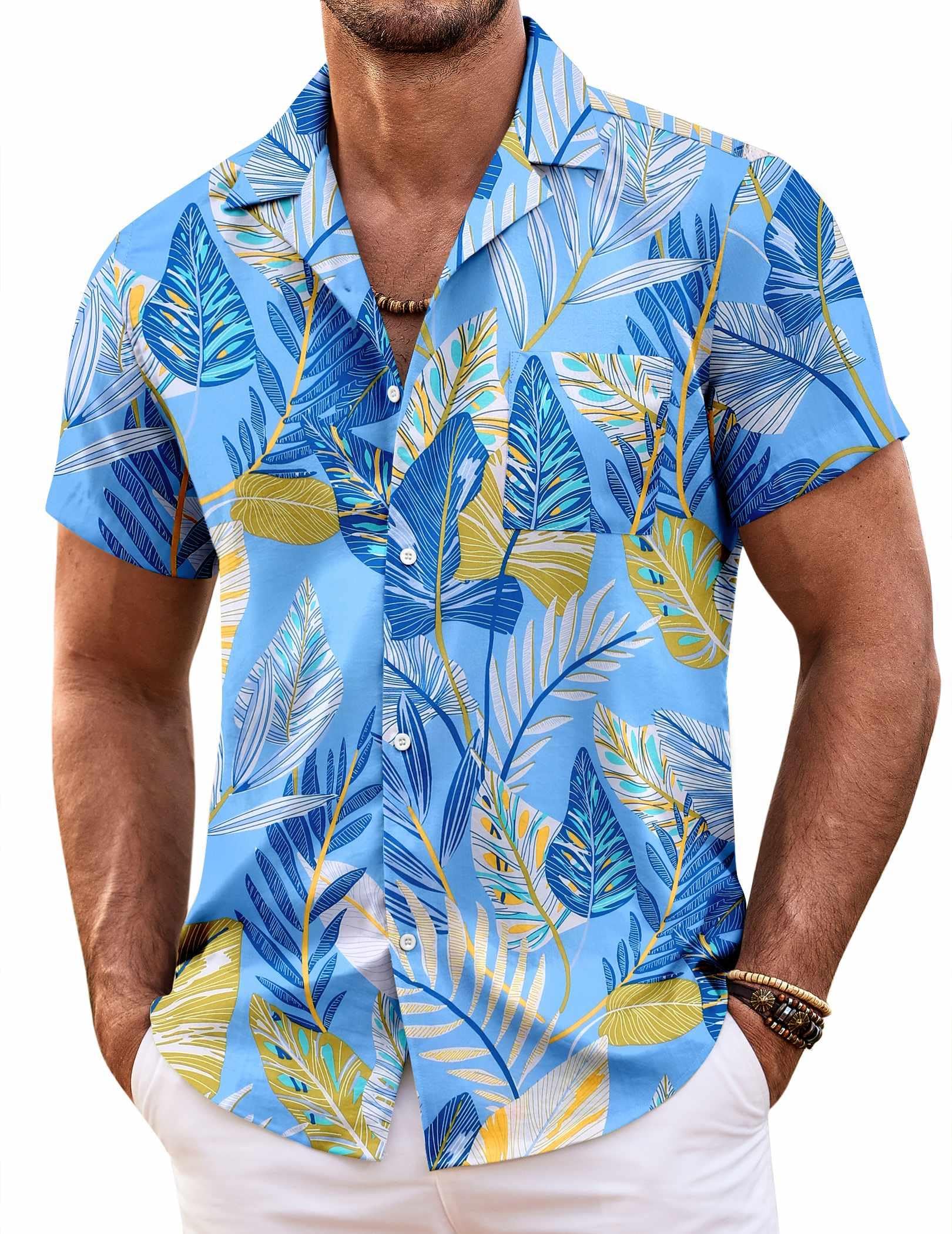 COOFANDY Mens Hawaiian Shirt Short Sleeve Floral Button Down Shirts Tropical Summer Beach Shirts Camp Collar Shirt