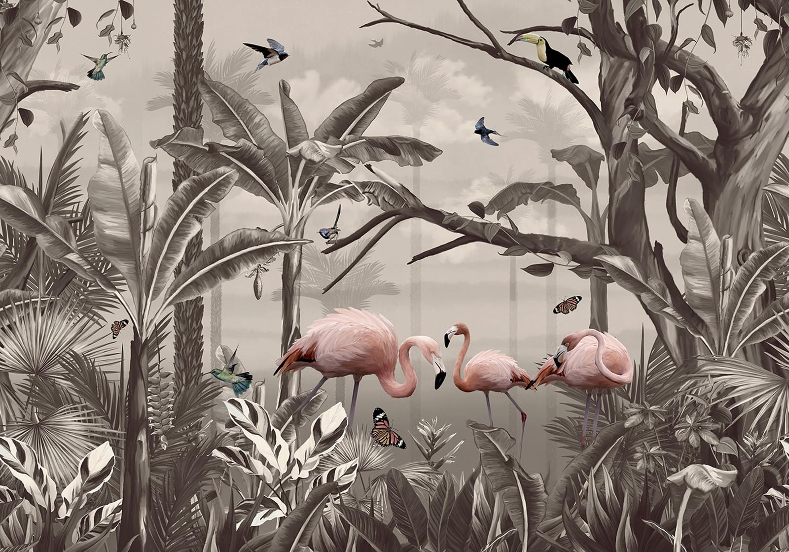 Papier peint panoramique Flamants Roses pour habiller grand mur