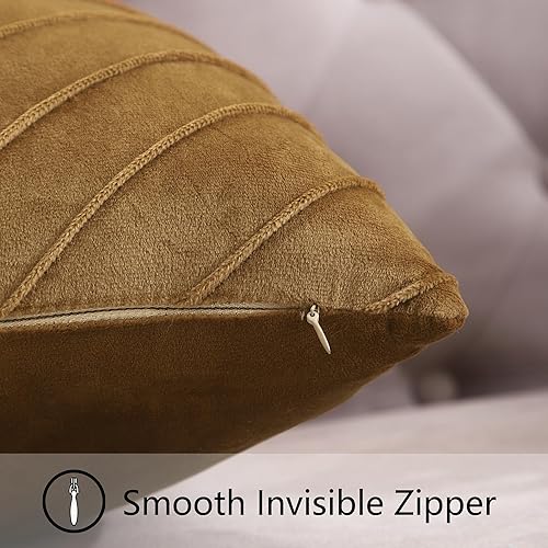 Miniatura 4 de Fundas de almohada de terciopelo marrón de 24 x 24 pulgadas, paquete de 2 con fundas de almohada decorativas de cuero dorado para sofá, fundas de