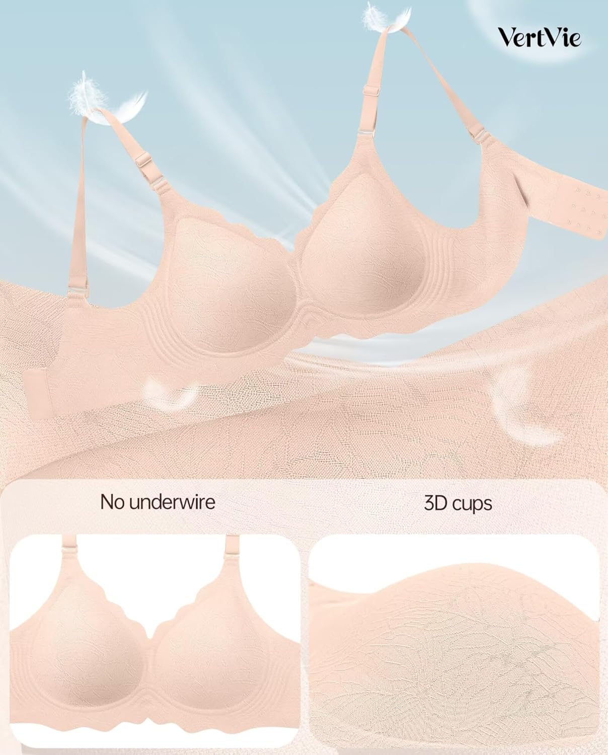 Vertvie Jelly Bras for Women No Underwire Wireless Push Up Bra Full Coverage Bralettes Seamless Comfort Everyday Sports Bra - Image 2
