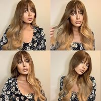 HAIRCUBE Hosszú Barna Hullámos Paróka Nőknek - Természetes Hatású Göndör Műhaj Frufruval - Hőálló Szintetikus Paróka Mindennapi és Alkalmi V 2