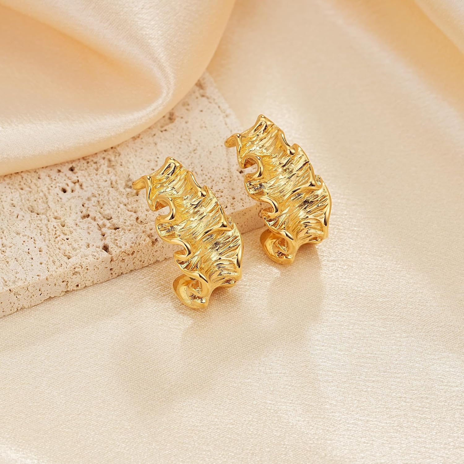 14K Gold Flower Earring for Women Geometric Chunky Leaf Drop Dangle Earrings Statement Twisted Stud Earring Fashion Jewelry Gifts - Image 5