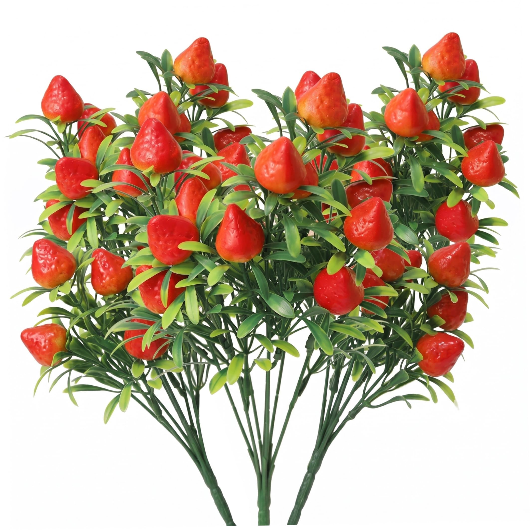 Bemonew 3pcs Faux Strawberries, 7-stem Strawberry Plants With Realistic Fruits & Leaves For Festive Home Decor