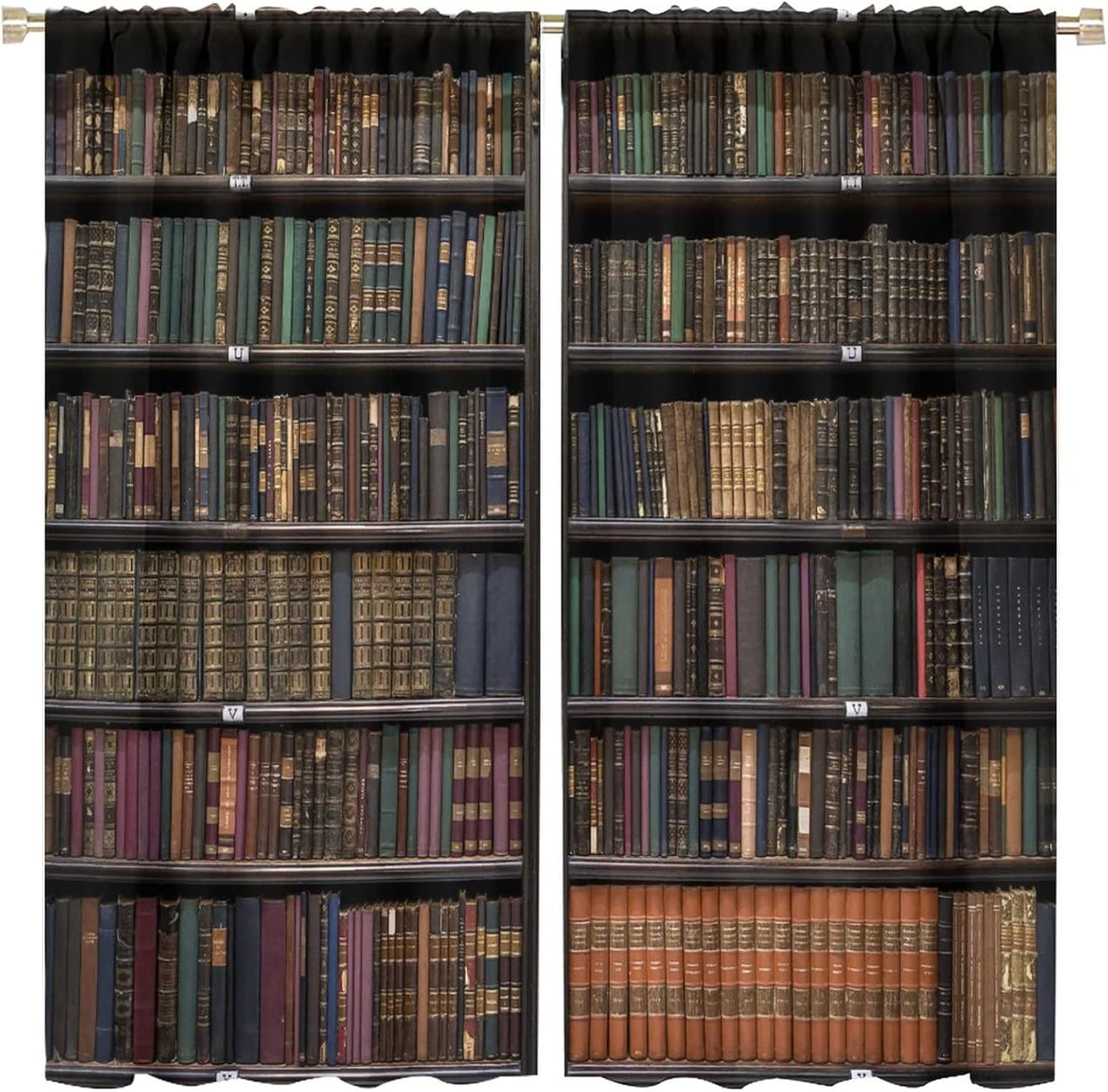 NC Vintage Bookcase Printed Curtains Drapes for Bedroom