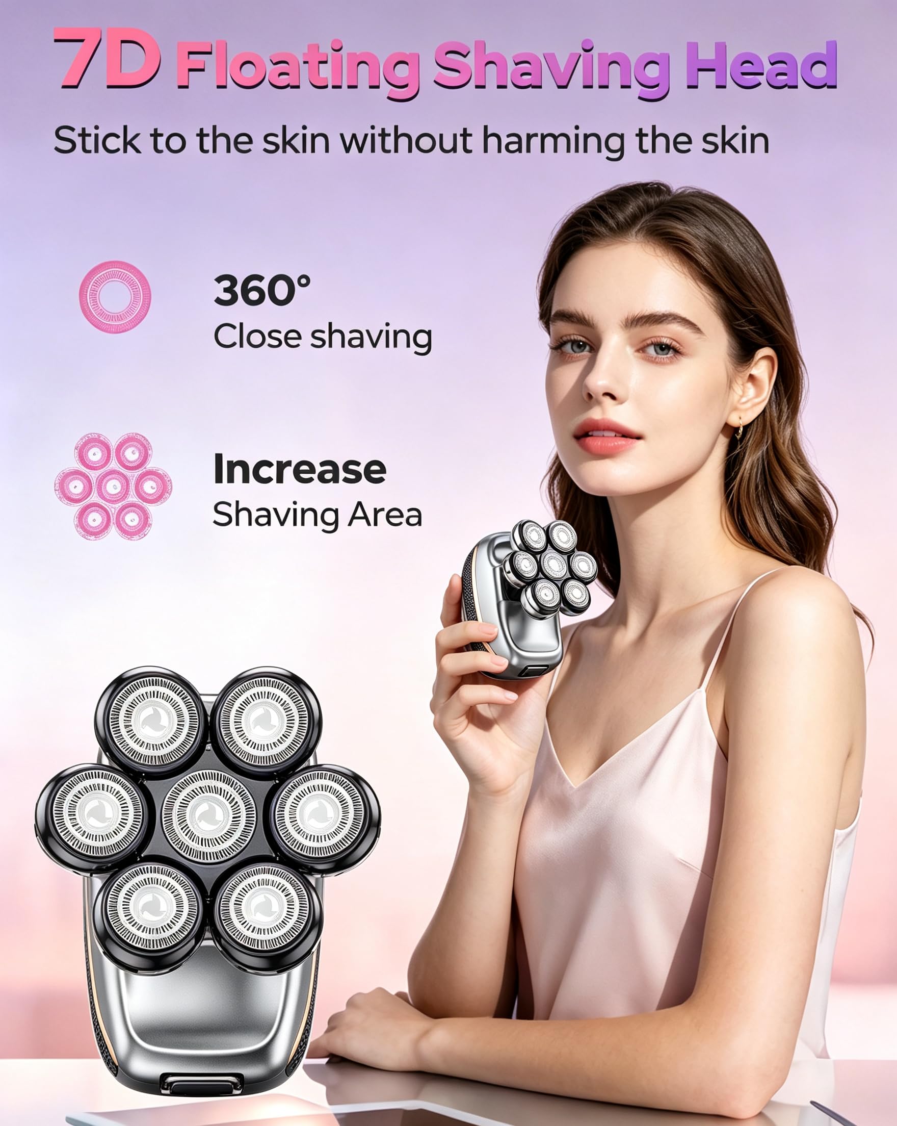 UpperX Groomer elettrico a testa galleggiante 7D, kit di rifilatura ricaricabile 6 in 1, rasoio impermeabile IPX6, depilatore portatile adatto per uomini e donne, depilazione completa