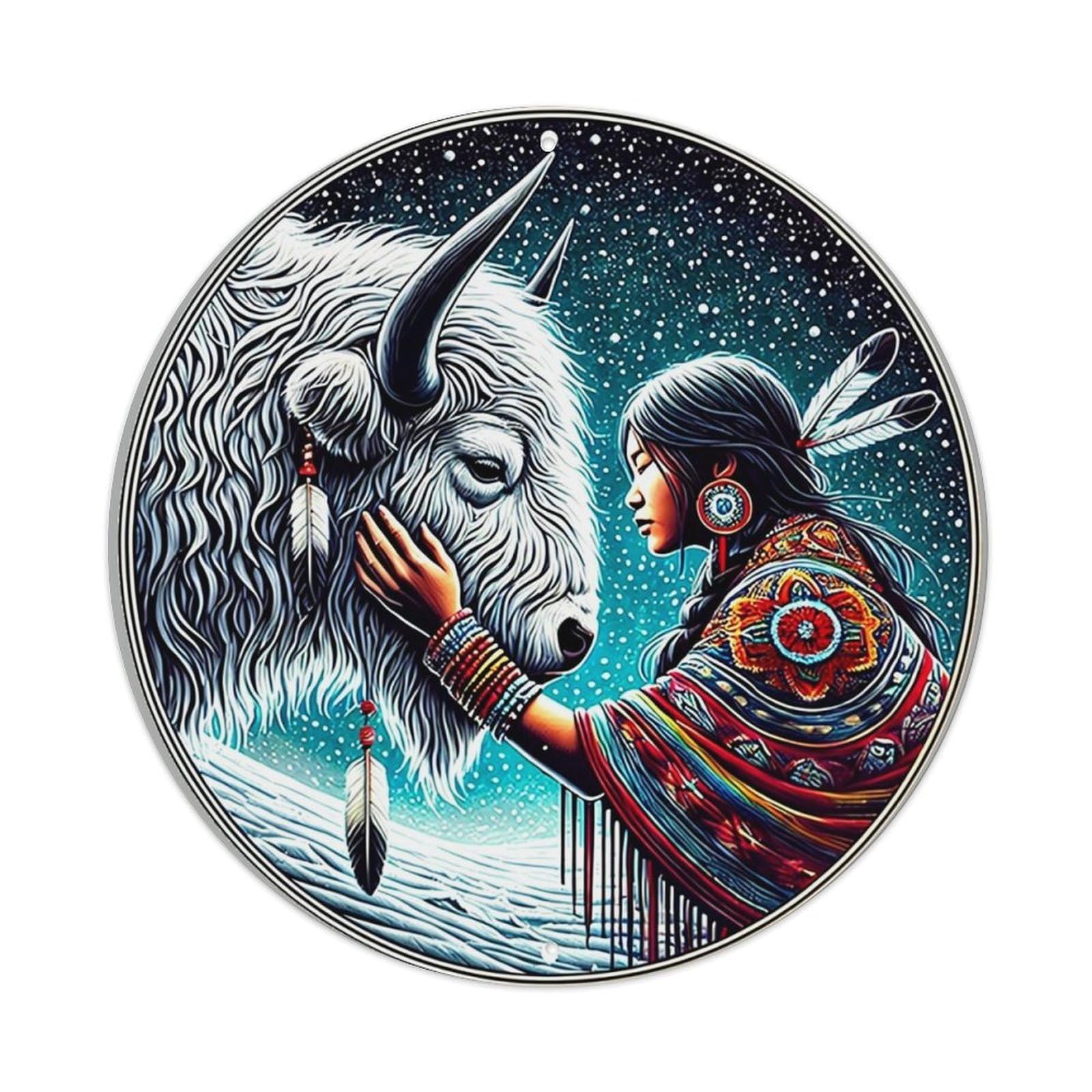 Jdyansheng Vintage Native Woman Touching Buffalo Tin Sign Metal Poster Metal Signs For Home Man Cave Bar Cafe Kitchen Laundry Room Wall Decorations 8X8 Inches