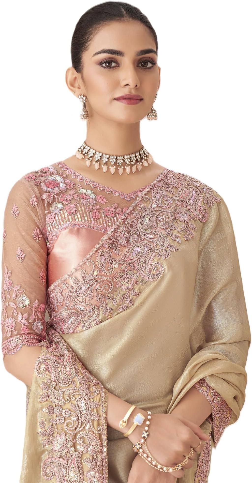 Women's Pure Chiffon Embellished Saree With Unstitched Blouse (SNDLWOD1301_TFH_Parent)