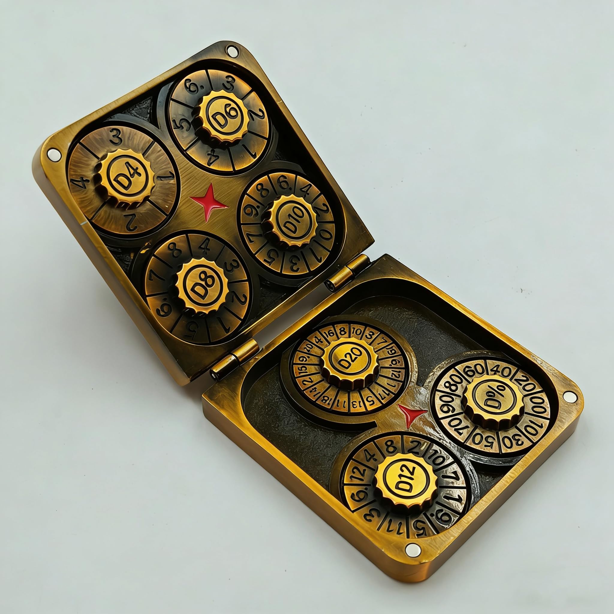 TOYVERSE Dadi in lega, colore oro antico, 7 in 1 Ruota girevole pieghevole, adatta per D&D, DND, RPG, MTG, Dungeon e Draghi, Giochi da tavolo e giochi di ruolo, 15 anni e più
