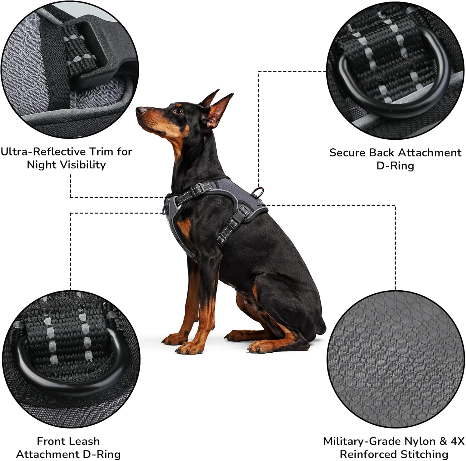 EVERKING Breathable Dog Vest Harness, Lightweight No Pull Chest Harness for Medium Large Dogs, Adjustable Reflective Soft Padded Walking Harness (Black, M)