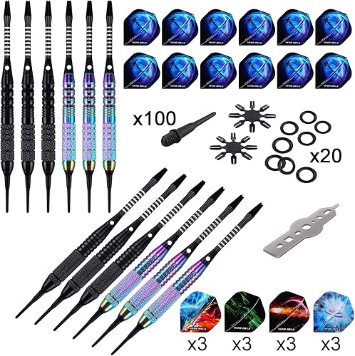 Miniatura 17 de WIN.MAX Juego de dardos de punta de plástico – Juego de dardos de punta suave – 12 piezas de 0.63 oz con 100 puntas de dardos adicionales, 12