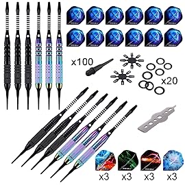 WIN.MAX Darts Plastic Tip - Soft Tip Darts Set - 12 Pcs 18 Gram with 100 Extra Dart Tips 12 Flights Flight Protectors and Wrench for Electronic Dart Board