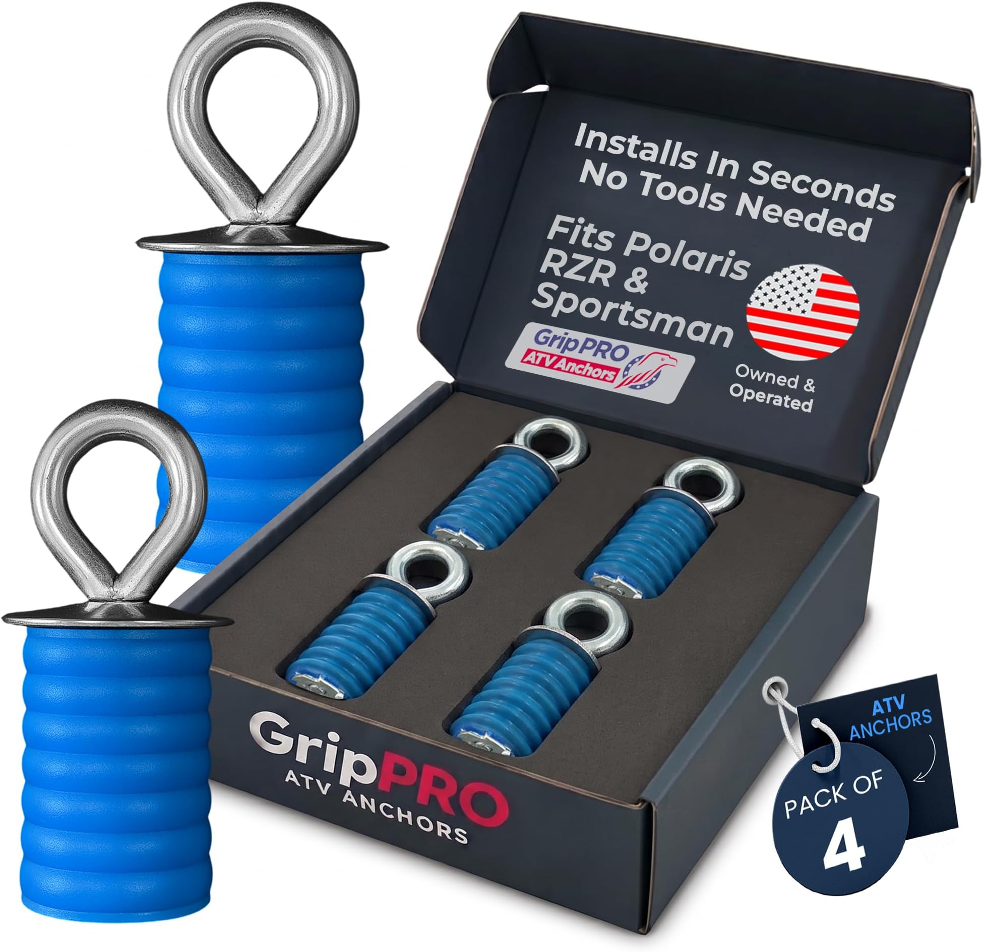 GripPRO ATV Lock & Ride Tie Down Anchors Fit Polaris RZR & Sportsman 4-Pack