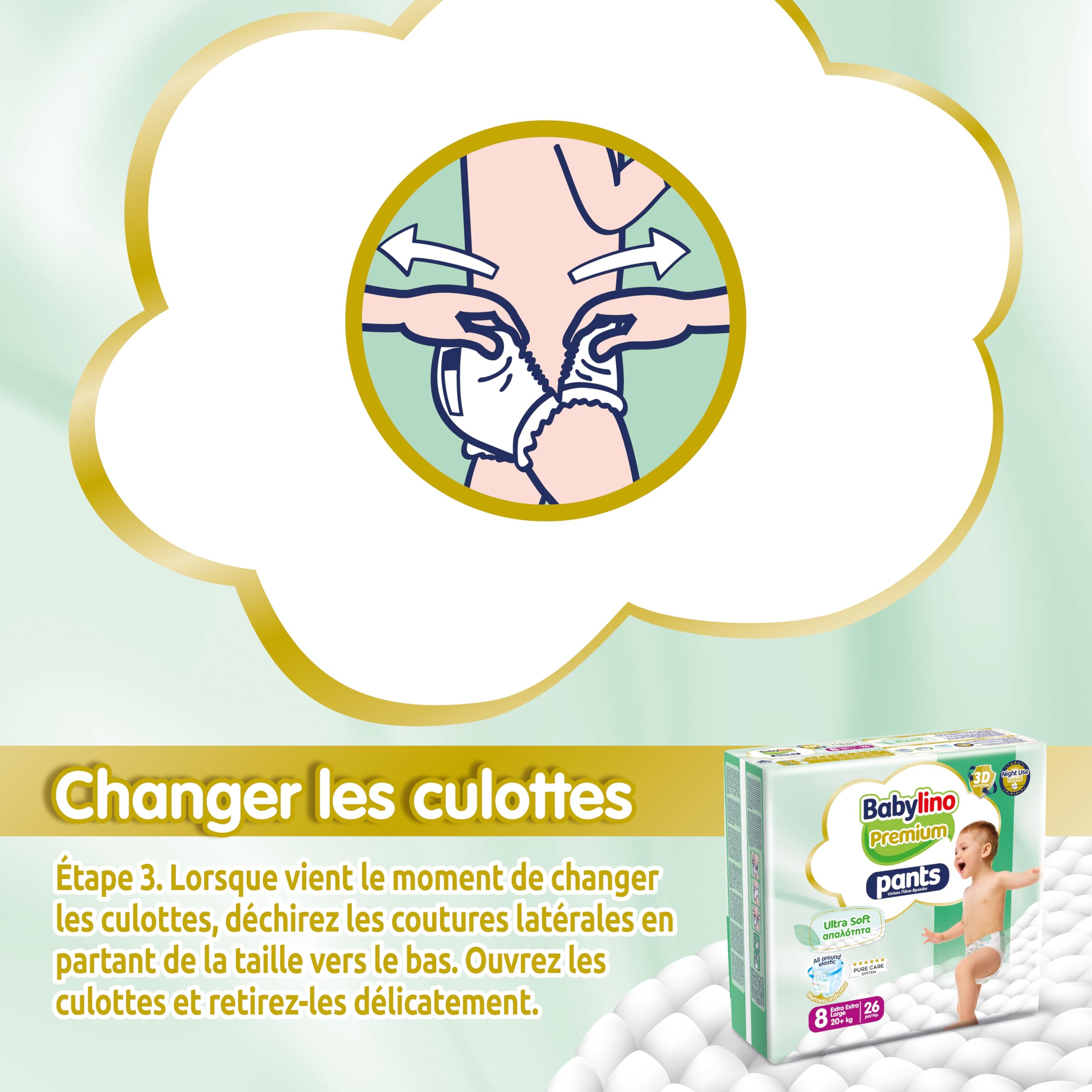 Babylino Premium Pants, Couches culotte Taille 8 avec filtre ULTRA SOFT, XXL (20+kg), 26 unités