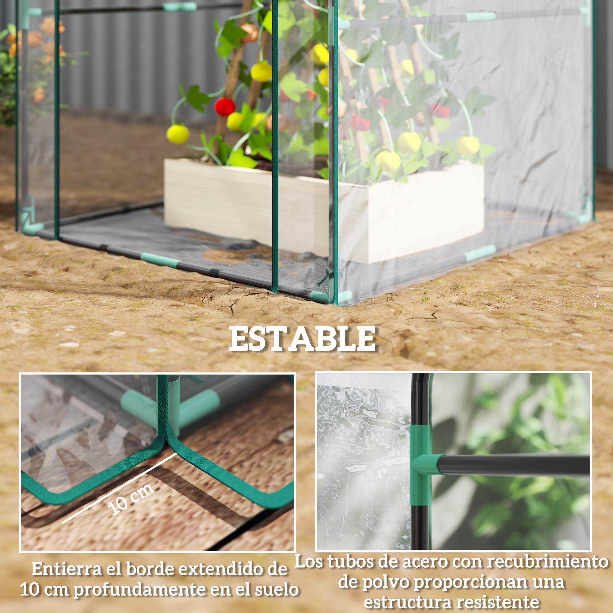 Outsunny Invernadero Pequeño Invernadero de Exterior con Puerta con Cremallera Base de Tela PE Impermeable y Marco de Acero Invernadero para Cultivar Plantas Flores 90x90x105 cm Transparente