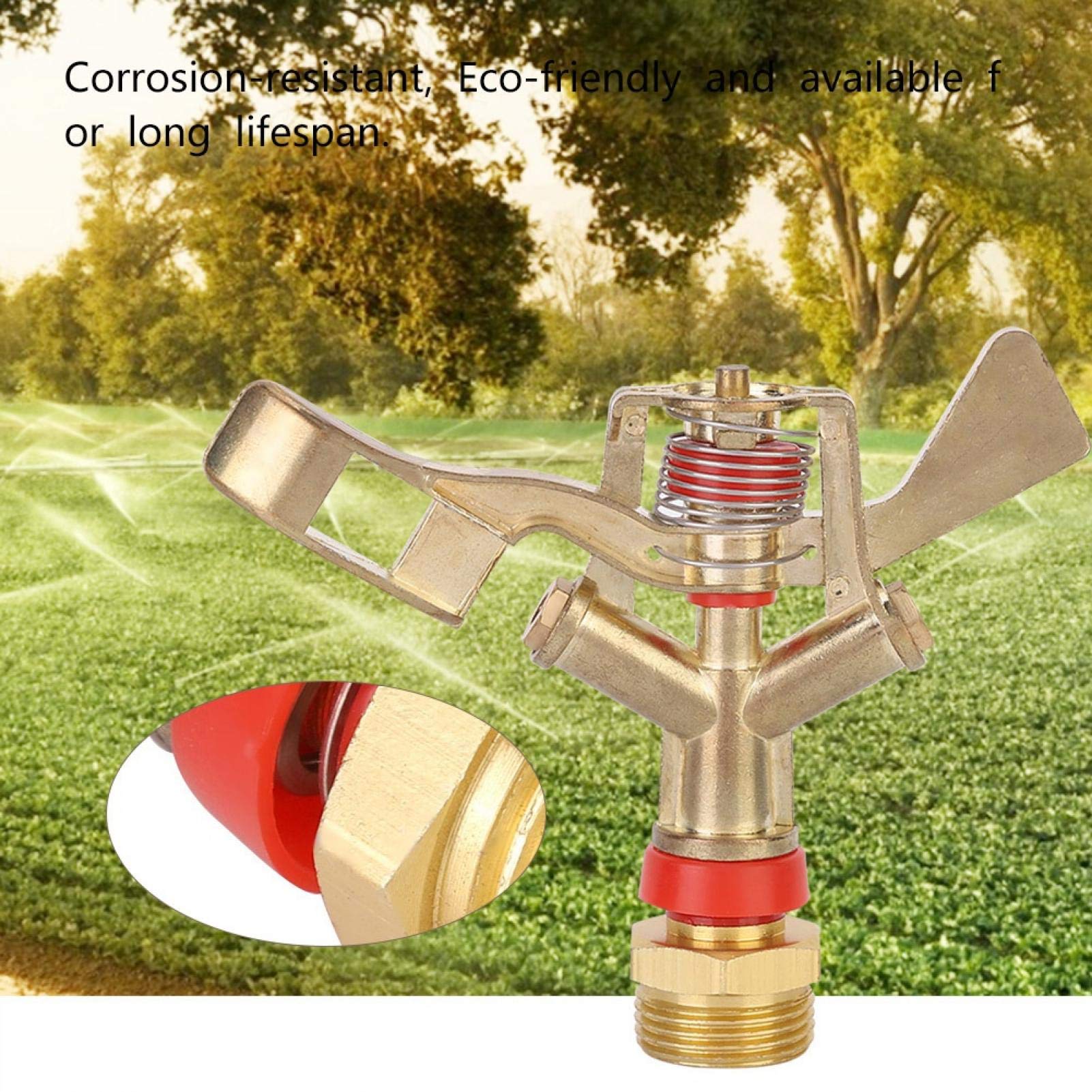 Cyrank Garden Lawn Sprinkler, G3/4in 25mm Male Thread, Zinc Alloy, Adjustable Watering, Rotating Nozzles, Modern Style, Brass Material, 1PCS