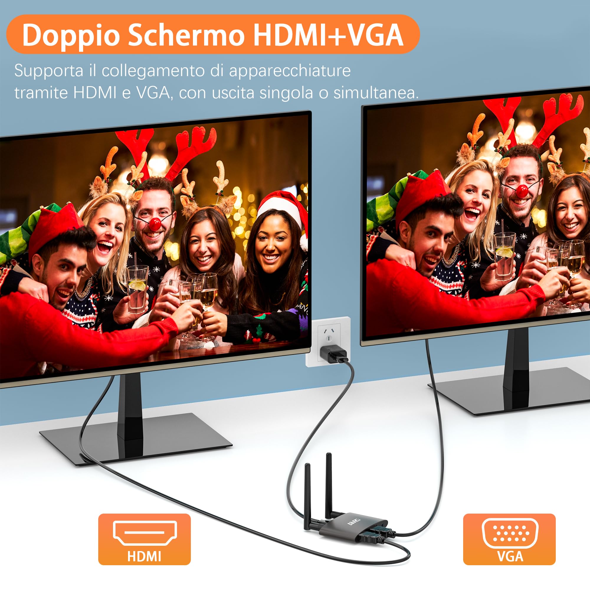 2026 HDMI Wireless Trasmettitore e Ricevitore 4K/5.8G, VGA&HDMI Doppio Schermo Transmitter Receiver, Streaming Audio Video da Laptop/TV Box/Camera/USBC/PS a HDTV/Monitor/Proiettore 165FT/50M