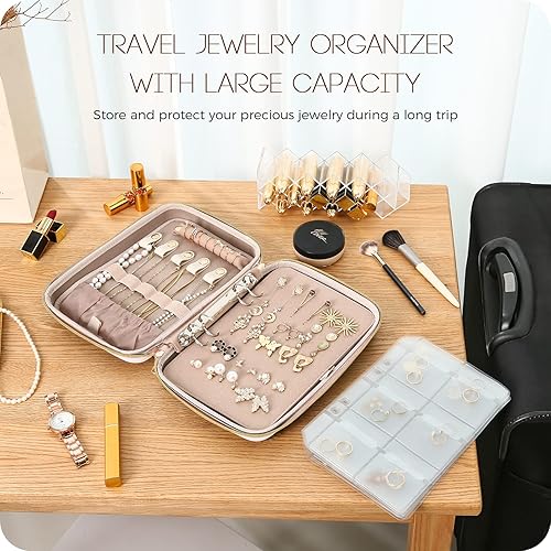 Miniatura 7 de ProCase Estuche organizador de joyas de viaje grande, carpeta de anillos con bolsillos transparentes para presentación, bolsa con cremallera para