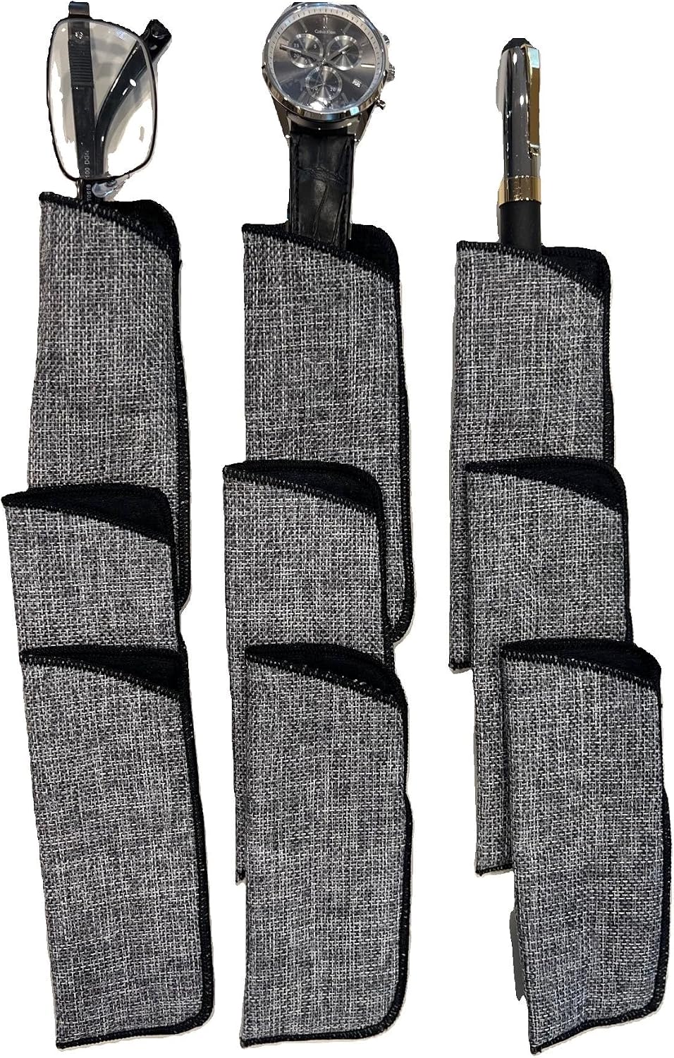 Foster Grant 9 + 1 = 10 Pcs. GREY color for MEN, Matty fabric eye glass Cases 6 X 2.25 inch for Standard size eye glasses
