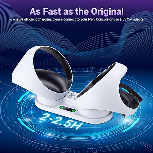 Miniatura 5 de Estación de carga para PSVR 2, cargador rápido dual para controlador de detección PS VR2, base de carga para accesorios Play-Station VR2 con