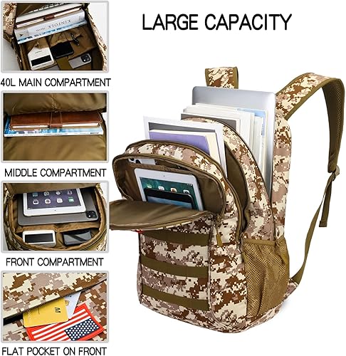Miniatura 4 de outdoor plus Mochila de camuflaje para niños, mochila militar para adolescentes con puerto USB, bolsa de libros del ejército para la escuela