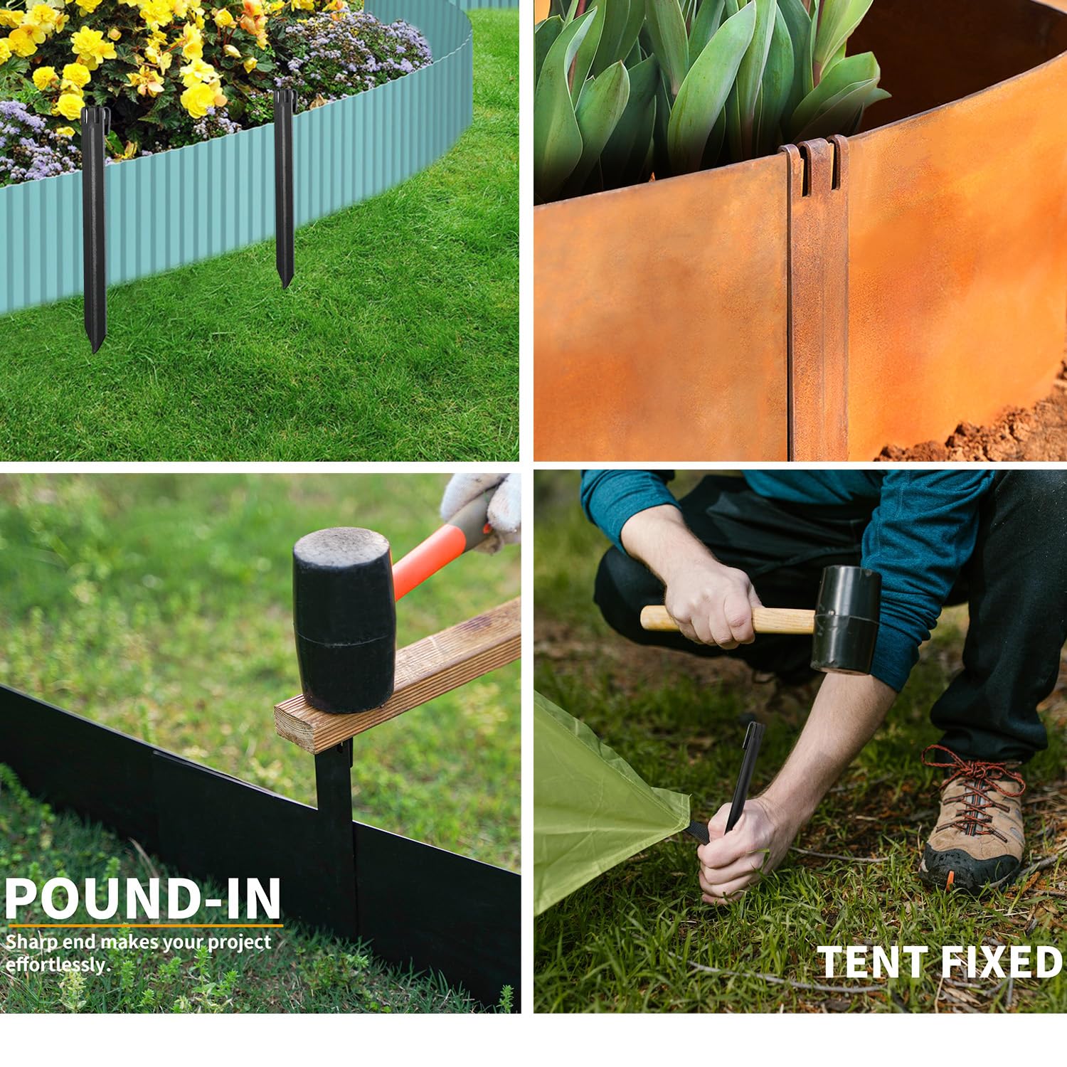 20Pcs 10Inch Metal Landscape Edging Stakes, No Installation for Corrugated Garden Landscape Edging, Terrace Board,Grass Barrier, Bender Board, Garden Liner?Tent pegs?Dog Stakes