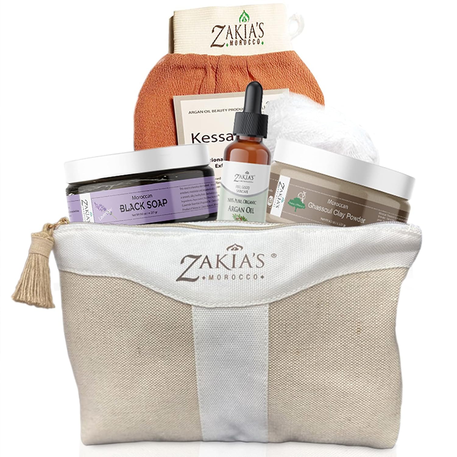 Moroccan Hammam Spa Rejuvenating Ritual Beauty Skincare Kit - 6 piece, Moroccan Lavender Black Soap, Body Clay, Argan Oil, Pure & Natural, Purifying, Cleansing, exfoliating for every skin type.