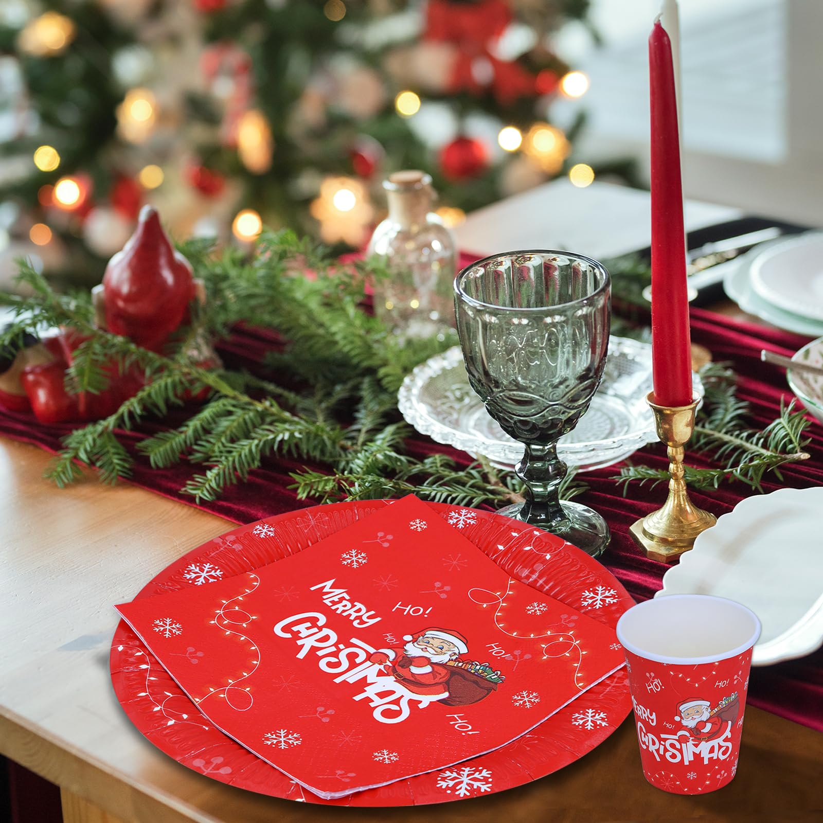 ZVK Christmas Santa Claus Party Paper Plates Napkins and Cups Pack of 96 Red Disposable Tableware Set Party Supplies - Image 4