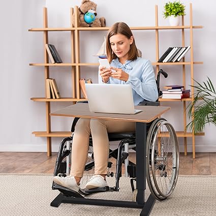 BORWART Overbed Bedside Table with Rolling Wheels 31.5x15.7x35.2inch C Shape Side Table Adjustable Height Hospital Bed End Table Sofa Large Laptop Side Table