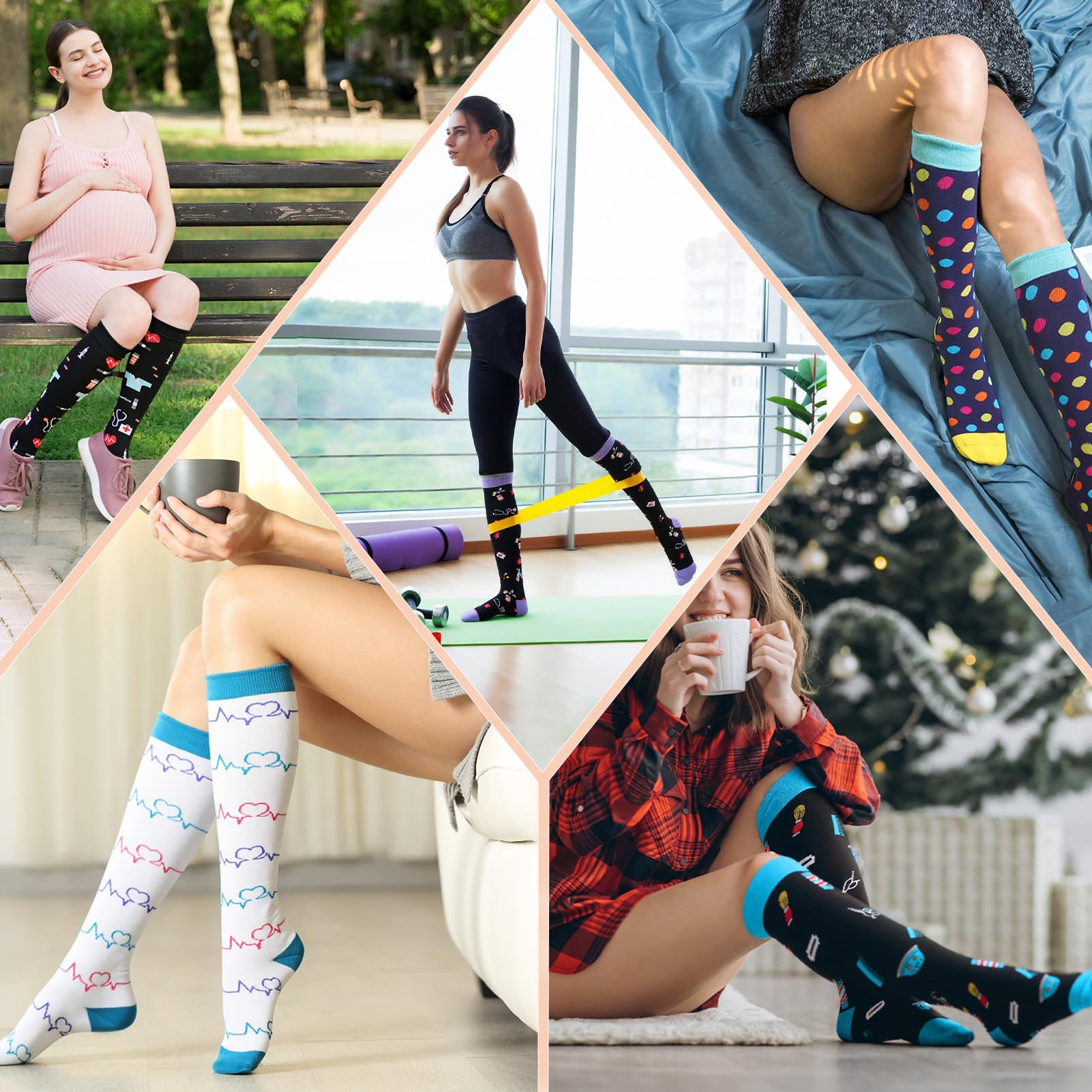 8 Paar Kompressionsstrümpfe Damen Herren,Kompressionssocken,Bunte Stützstrümpfe Compression Socks für Sport(40-46)