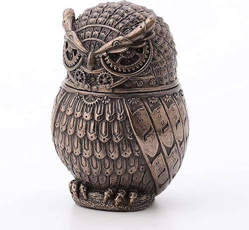 Miniatura 2 de Veronese Design Estatuilla de resina de búho steampunk de 3 3/8 pulgadas, caja secreta con acabado de bronce fundido