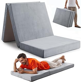 Jamdok 10CM Single Memory Foam Folding Sleeping Pad,Trifold Mattress,Machine Washable Cover, Foldable Floor Mattress Topper,Guest Bed for Adult,Camping Mat